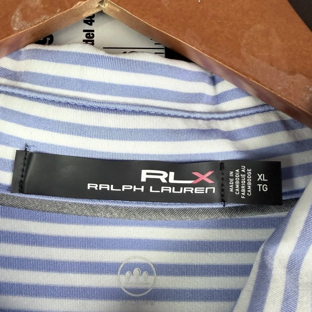RLX Ralph Lauren Polo Shirt Striped Performance Golf Stretch‎ Blue White Men XL